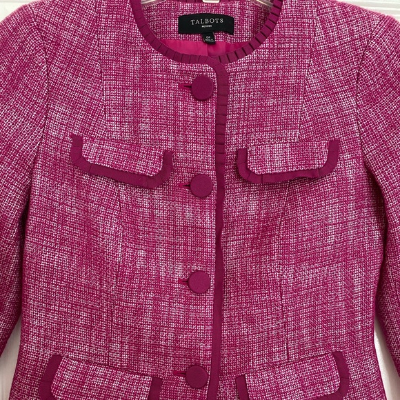 Talbots 3/4 Sleeve Fuschia Tweed Jacket - Picture 3 of 6